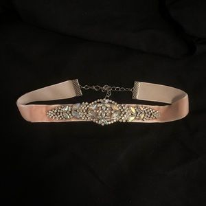 Pink Velvet Rhinestone Choker